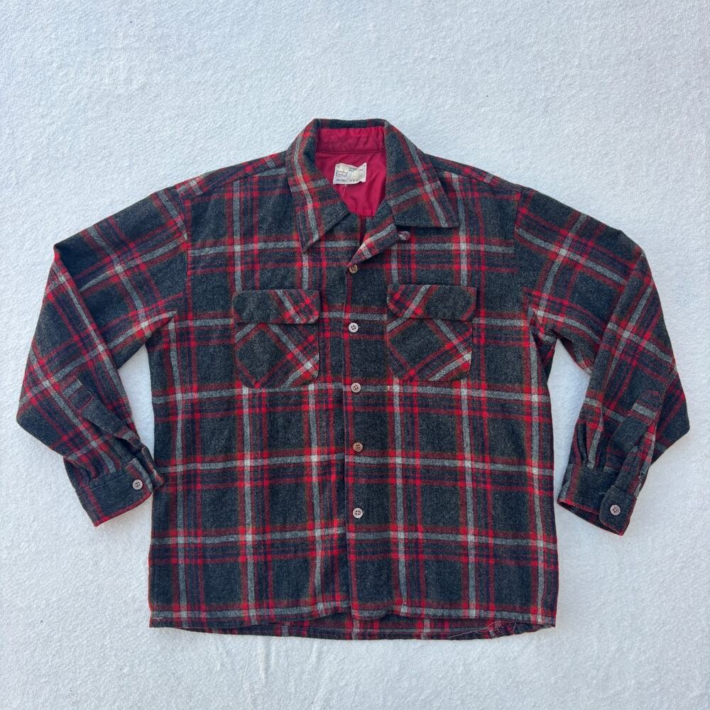 VTG Cranbrook Plaid Long Sleeve Shirt Men's Large Red Flannel Button Up Shacket